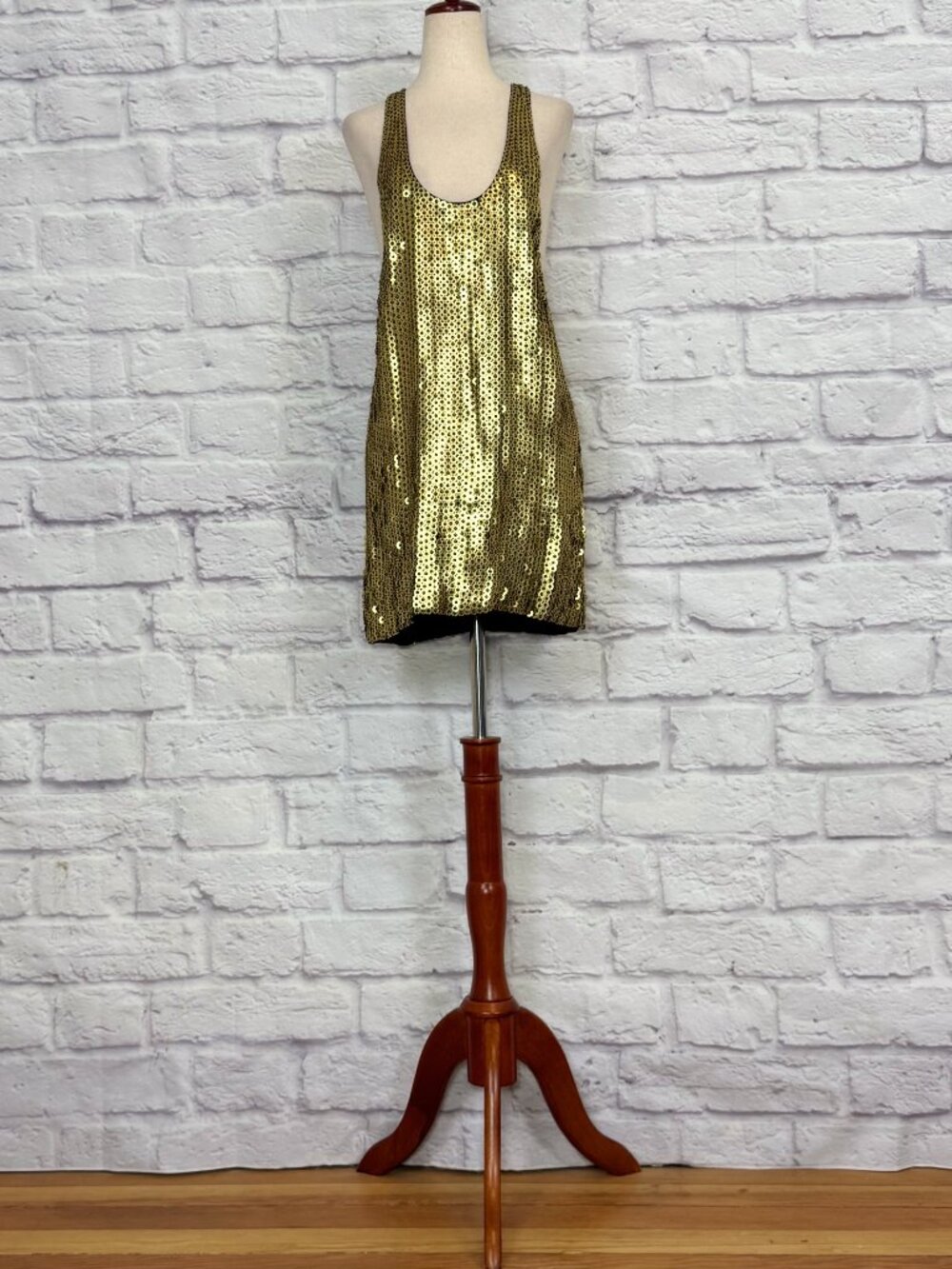 Club Monaco Silk Metallic Gold Sequin Tank Dress